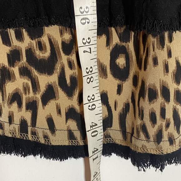Umgee Dress Womens Small Black Leopard Linen Boho Fringe Hem Pockets Casual Nice - Picture 16 of 16